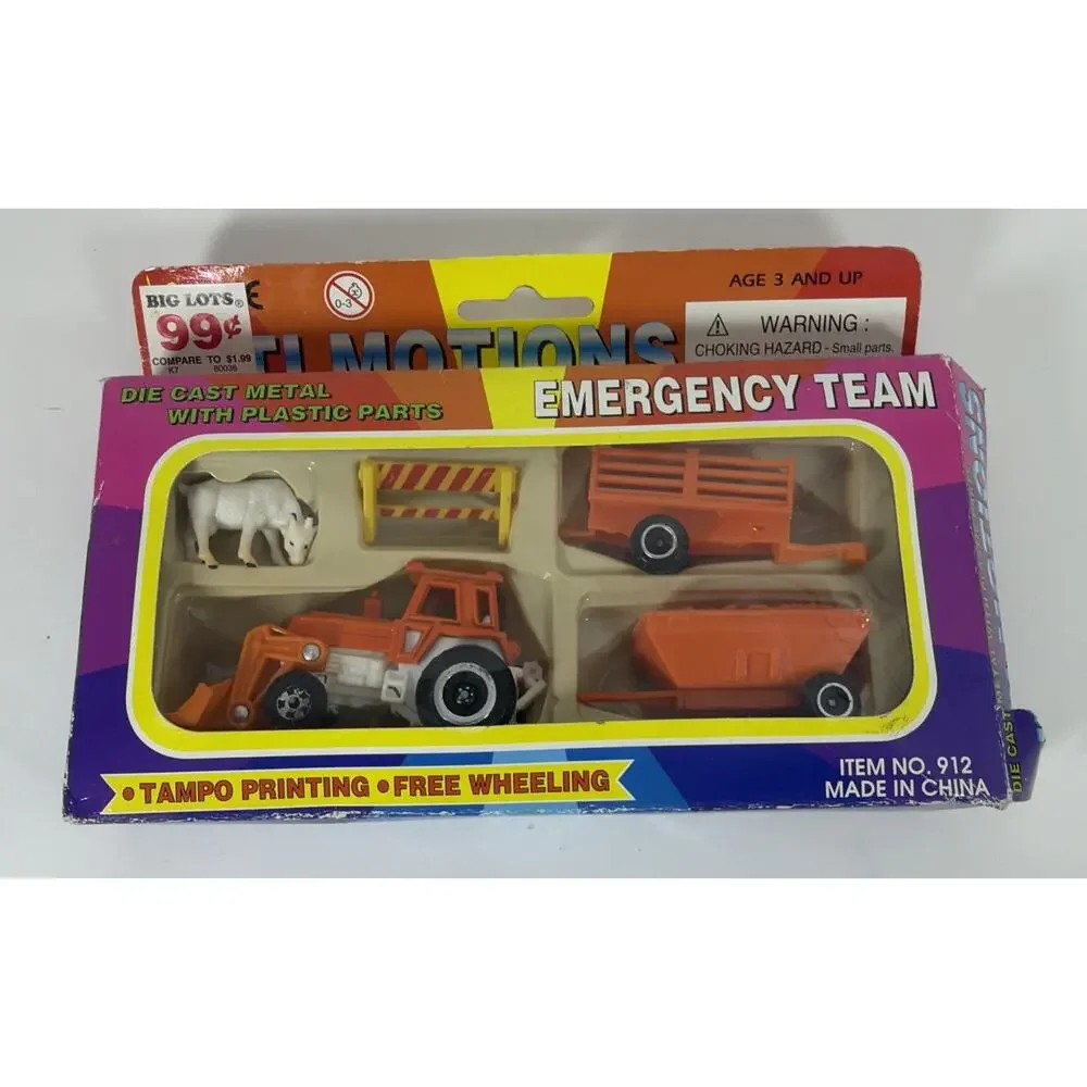Lot of 4 Vtg Toy Cars Diecast & Plastic - Tank Rescue Tow Tractor